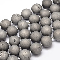 Runde galvani natürliche druzy Druse Quarzkristall Perlen Stränge, Klasse A, Silbern Plattiert Versilbert, 16 mm, Bohrung: 1 mm, ca. 21 Stk. / Strang, 16 Zoll