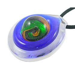 1PC Handmade Silver Foil Glass Pendants, with Gold Sand, Eye, Blue, about 45mm wide, 51mm long, hole: 7mm