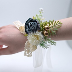 Blume des Lebens Handgelenkkorsage aus Stoff, Handblume für Braut oder Brautjungfer, Hochzeit, Partydekorationen, Preußischblau, 100x70 mm
