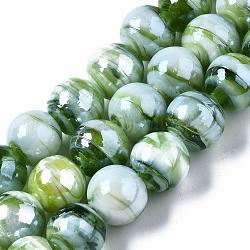 Perles vernissées manuelles, nacré, ronde, pelouse verte, 12mm, Trou: 2mm