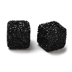 Perles en résine, avec strass, cube drusy, noir, 16x16x16mm, Trou: 3.6mm