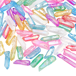Hebras de cuentas de cristal de cuarzo natural galvanizado de 1 hebra de olycraft, teñido, pepitas, color mezclado, 20~39x5~12mm, agujero: 1~1.5 mm, aproximadamente 15.7 pulgada (40 cm).