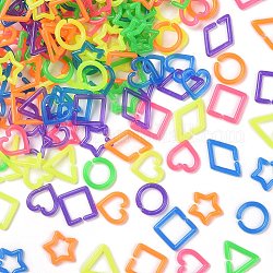Acrylic Linking Rings, Quick Link Connector, Mixed Shapes, Triangle/Rhombus/Star, Mixed Color, 16.5~24.5x16~17.5x2.4~2.8mm, Inner Diameter: 8.2~15.8x10~12.5mm, about 2000pcs/500g