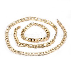 Hommes 304 en acier inoxydable figaro chaîne colliers et bracelets ensembles de bijoux, avec fermoir pince de homard, or, 8-1/4 pouce (210 mm), 27.5 pouce (70 cm)