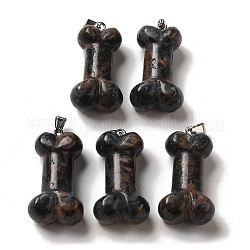 Natürliche Sesam Jaspis Anhänger, Hundeknochen-Anhänger mit aufsteckbaren Bügeln aus Platineisen, 36~37x19.5~21x11~12.5 mm, Bohrung: 7x4 mm