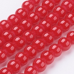 Rot lackiert Rund Nachahmung Jade Glasperlen Stränge, 8 mm, Bohrung: 1.3~1.6 mm, ca. 100 Stk. / Strang, 31.4 Zoll