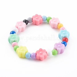 Braccialetti acrilici per bambini, braccialetti di perline elasticizzati, con perline di plastica a fiore, colorato, diametro interno: 1-3/4 pollice (4.3 cm)