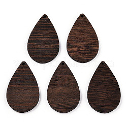 Pendenti in legno wengè naturale, undyed, ciondoli a goccia, marrone noce di cocco, 38x23.5x3.5mm, Foro: 1.8 mm