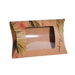 Boîtes d'oreiller en papier, boîte d'emballage de bonbons cadeau, avec fenêtre transparente, Motif floral, burlywood, 12.5x8x2.2 cm
