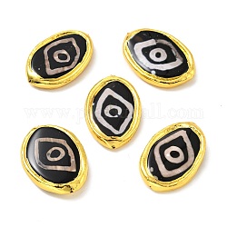 Tibetan Style dZi Beads, Natural Agate Beads, with Golden Tone Brass Findings, Lead Free & Cadmium Free, Horse Eye, 1-Eye, 24~26.5x37~37.5x5~7mm, Hole: 1mm