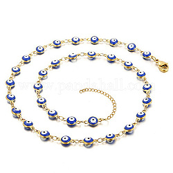 Collar de cadena de eslabones de mal de ojo esmaltado, collar de acero inoxidable dorado, azul, 17.72 pulgada (45 cm)