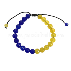 Pulseras redondas de cuentas trenzadas de ágata natural, azul y amarillo, 6-7/8~9-7/8 pulgada (17.5~25 cm), abalorios: 8 mm