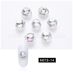 K9 Glass Rhinestone Cabochons, with Platinum Plated Alloy Tray Settings, Nail Art Decoration Accessories, Horse Eye, Crystal, 8x9x5mm