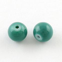 Fili di perline in vetro stampato, cottura della vernice, tondo, verde mare chiaro, 10mm, Foro: 1.3~1.6 mm, circa 80pcs/filo, 31.4 pollice