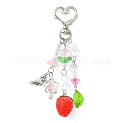 Porte-clés pendentifs en acrylique et en verre, avec fermoir mousqueton pivotant en forme de cœur, pour la décoration de sac de clé de voiture, fraise, colorées, 11 cm