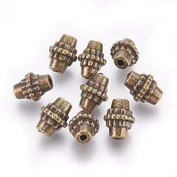 Abalorio de estilo tibetano, Perlas de aleación de zinc, sin plomo y níquel y cadmio, color de bronce antiguo, rombo, 8 mm de diámetro, 10 mm de largo, agujero: 2 mm