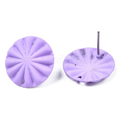 Accessoires de puces d'oreilles en fer peints au spray, avec le trou, plat rond, support violet, 17mm, Trou: 1.2mm, pin: 0.7 mm
