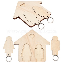 Gorgecraft Unfinished Wood Wall Keychain Rack Hooks, with 2Pcs Wood Keychains, House with Human, Moccasin, 14x151.3cm