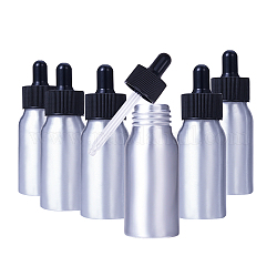 Frascos cuentagotas vacíos de aluminio, con tapa de rosca de plástico pp, para productos químicos de laboratorio de aromaterapia de aceites esenciales, negro, 9.9x3.2 cm, capacidad: 30 ml, 8 unidades / caja
