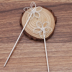 Eisen-Haar-Stick Zubehör, mit Eisenstiften, Blume, Silber, 135x35x12 mm