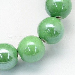 Pearlized handgefertigten Porzellan runde Perlen, mittleres Seegrün, 8 mm, Bohrung: 2 mm