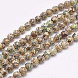 Natural Tibetan Turtle Back Pattern dZi Agate Beads Strands, Round, Dyed & Heated, Khaki, 6mm, Hole: 1mm, about 65pcs/strand, 15 inch
