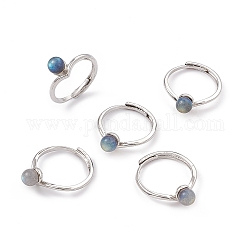 Anillos ajustables de labradorita natural, anillos de dedo de latón en tono platino para mujer, 1.4~7mm, diámetro interior: 17.6 mm