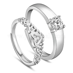 Shegrace coppia di anelli regolabili in argento sterling placcato rodio, con il grado aaa zirconi, platino, formato 925, 9mm, formato 19, 7mm