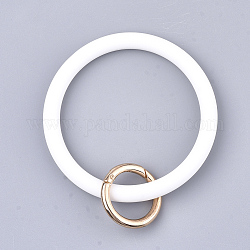 Porte-clés bracelet en silicone, avec bagues à ressort en alliage, or clair, blanc, 115mm