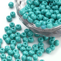 Baking Paint Glass Seed Beads, Round, Medium Turquoise, 3x1.5~3mm, Hole: 1mm, about 10000pcs/bag, about 450g/bag
