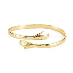 Brass Double Hands Hug Open Cuff Bangle for Women, Cadmium Free & Lead Free, Real 18K Gold Plated, Inner Diameter: 1-3/4x2-1/4 inch(4.5x5.8cm)