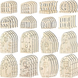 Feentürfiguren aus Holz als Ornamente, für die Baumdekoration im Gartenhof, cornsilk, 34~100x34~64 mm, 64 Stück / Set