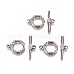 304 Stainless Steel Toggle Clasps, Ring, Stainless Steel Color, Ring: 18x14x3mm, Hole: 1.5mm, Bar: 23.5x7x3mm, Hole: 1.8mm