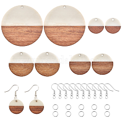 Olycraft DIY Dangle Earring Making Kits, with Resin & Wood Pendants, Platinum Plated Iron Earring Hooks & Open Jump Rings, Flat Round, White