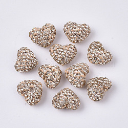 Abalorios de Diamante de imitación de arcilla polímero, corazón, rosa de la vendimia, pp10 (1.6~1.7), 7 fila de rhinestone, 10x12x6mm, agujero: 1 mm