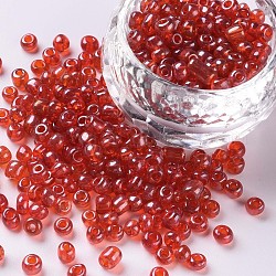 Glass Seed Beads, Trans. Colours Lustered, Round, Red, 4mm, Hole: 1.5mm, about 4500pcs/pound