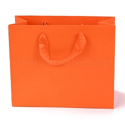 長方形の紙袋  ハンドル付き  ギフトバッグやショッピングバッグ用  レッドオレンジ  18x22x0.6cm