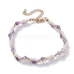 Bracciali con perline di ametista naturale e conchiglia, braccialetto intrecciato con perline rotonde per donna, oro, 11 pollice (28 cm)