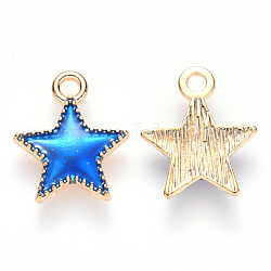 Charms del esmalte de la aleación, estrella, la luz de oro, azul, 15x13x2mm, agujero: 1.6 mm