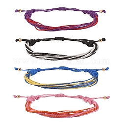 Двухцветный браслет из вощеной полиэфирной плетеной нити, Женский браслет Sufer Wave с регулируемым шнуром, разноцветные, внутренний диаметр: 2-1/8~3-3/4 дюйм (5.5~9.5 см), 4 шт / комплект