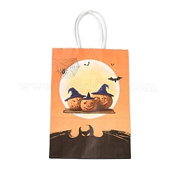 Sacs cadeaux en papier kraft thème halloween, sacs à provisions, rectangle, colorées, motif de citrouille, produit fini: 21x14.9x7.9cm