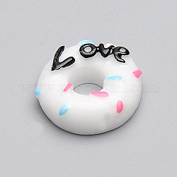 Resin Cabochons, Donut with Word Love, White, 14x5mm