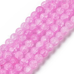 Hilos de cuentas de cuarzo crujido sintético, redondo, teñido, esmerilado, rosa perla, 8mm, agujero: 1 mm, aproximamente 50 pcs / cadena, 15.75 pulgada