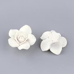 Manuell Polymer Ton Perlen, Blume, weiß, 29~31x30~31x13~15 mm, Bohrung: 1.5 mm