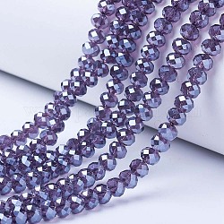 Chapelets de perles en verre électroplaqué, perle plaquée lustre, facette, rondelle, bleu ardoise, 3x2mm, Trou: 0.8mm, Environ 150~155 pcs/chapelet, 15~16 pouce (38~40 cm)