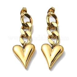 Placcatura ionica (ip) 304 orecchini pendenti a forma di cuore in acciaio inossidabile, orecchini pendenti con catene barbazzale, oro, 45x16mm