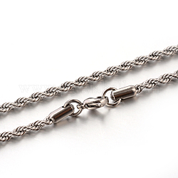 Colliers avec chaîne de corde en 304 acier inoxydable, avec fermoir pince de homard, couleur inoxydable, 19.7 pouce (50 cm), 3mm