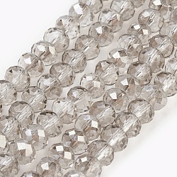 Electroplate Glass Beads Strands, Half Plated, Faceted, Rondelle, Gainsboro, 6x4~5mm, Hole: 0.8~1mm, about 88~92pcs/strand, 15.5 inch~16 inch(39~45cm)
