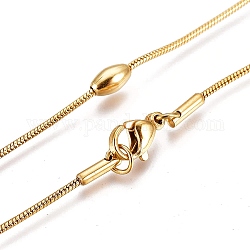 304 Edelstahl Schlangenkette Halsketten, mit ovalen Perlen und Karabinerverschluss, golden, 16.69 Zoll (42.4 cm)