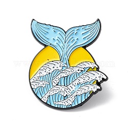 Flat Round Whale Tail Enamel Pin, Cartoon Alloy Brooch for Backpack Clothes, Electrophoresis Black, Colorful, 29x26x1mm